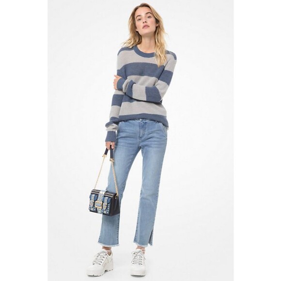 Michael Kors Womens Striped Alpaca Wool Blend Sweater Long Sleeve Crewneck SMALL - Picture 8 of 9